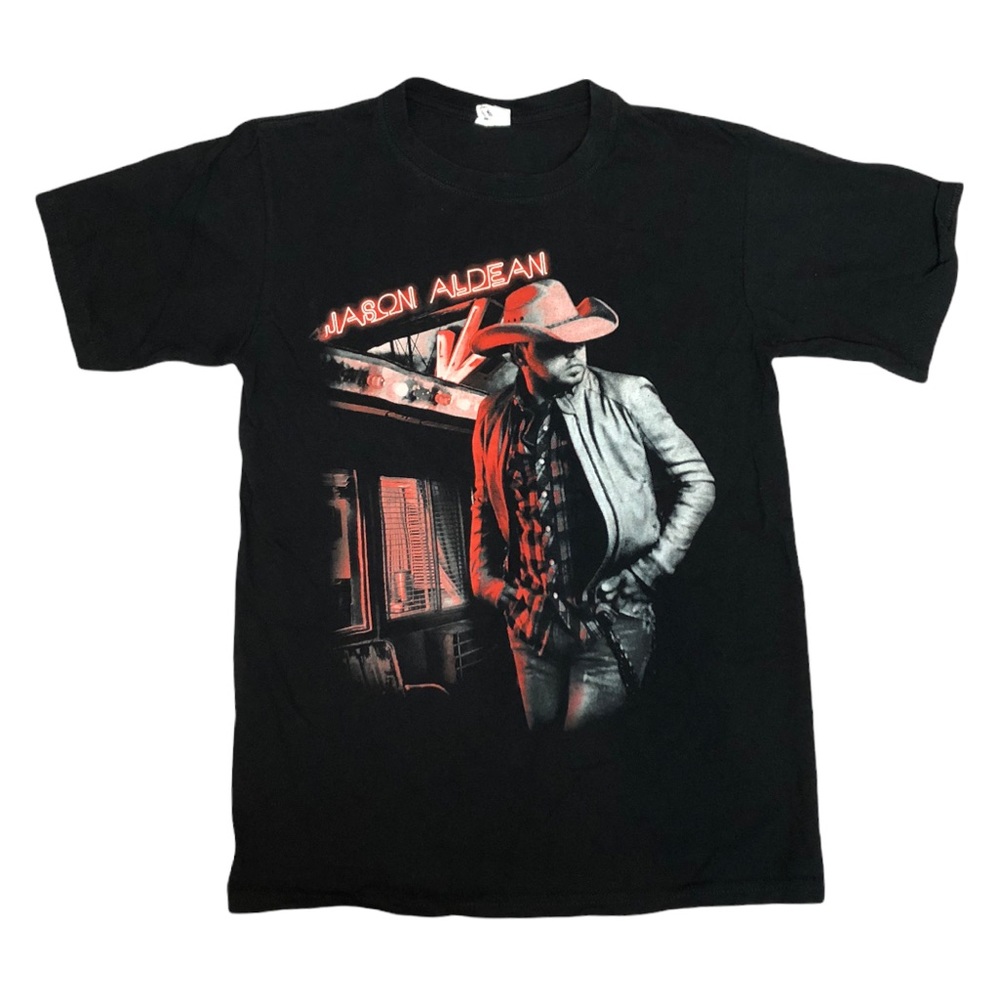 Jason Aldean Burnin’ It Down 2014 Tour Shirt Black with Neon Light Pattern